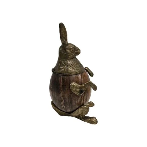 RABBIT TRINKET BOX VINTAGE ARTHUR COURT BRASS BRONZE WOOD DECOR Inkwell FIGURE - Picture 4 of 10